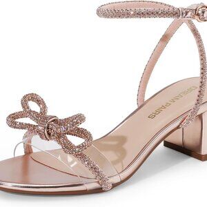 Women's Crystal Sandals Low Block Heels Slingshot Dress Shoes for Weddings